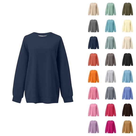 Women's Sweatshirts 2025 Fall Winter Long Sleeve Crewneck Drop Shoulder Plain Basic Pullover Tops Sweatshirt for Women