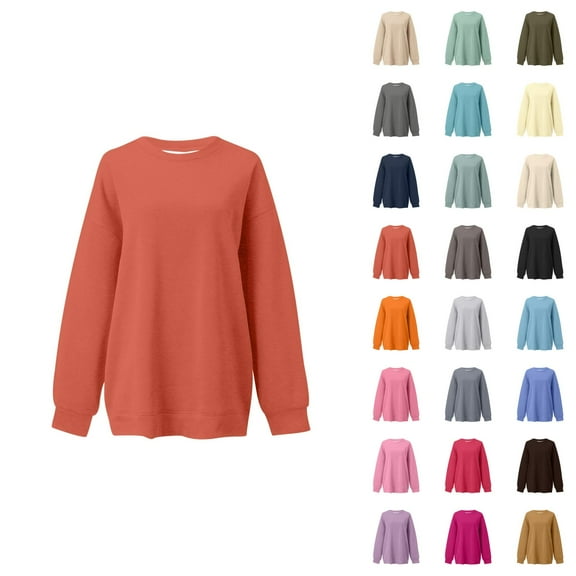 Women's Sweatshirts 2025 Fall Winter Long Sleeve Crewneck Drop Shoulder Plain Basic Pullover Tops Sweatshirt for Women