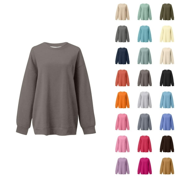 Women's Sweatshirts 2025 Fall Winter Long Sleeve Crewneck Drop Shoulder Plain Basic Pullover Tops Sweatshirt for Women