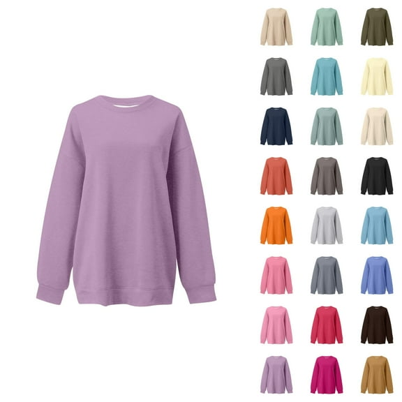 Women's Sweatshirts 2025 Fall Winter Long Sleeve Crewneck Drop Shoulder Plain Basic Pullover Tops Sweatshirt for Women