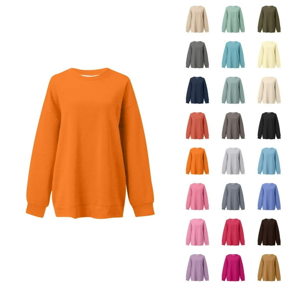 Women's Sweatshirts 2025 Fall Winter Long Sleeve Crewneck Drop Shoulder Plain Basic Pullover Tops Sweatshirt for Women