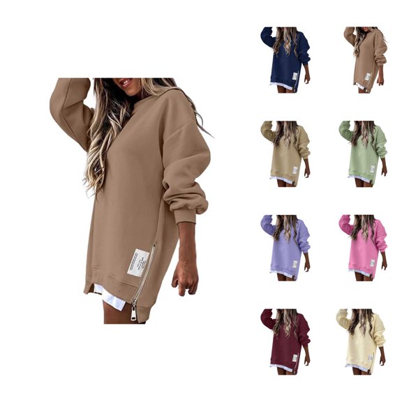 Women's Sweatshirts 2025 Fall Winter Long Sleeve Crewneck Zipper Slit Casual Pullover Tops Sweatshirt for Women