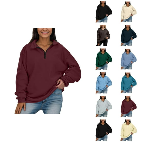 Women's Sweatshirts 2025 Fall Winter Long Sleeve Zipper Lapel Basic Sweatshirt Pullover Tops Sweatshirt for Women