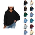 thumbnail image 1 of Women's Sweatshirts 2025 Fall Winter Long Sleeve Zipper Lapel Basic Sweatshirt Pullover Tops Sweatshirt for Women, 1 of 7