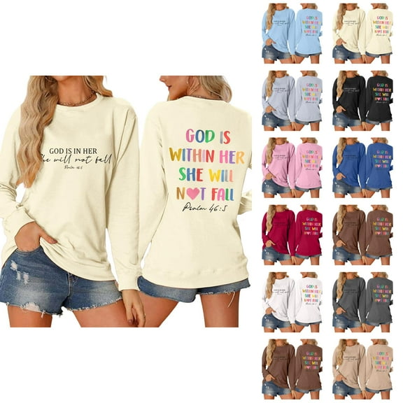 Women's Sweatshirts 2025 God Is Within Her She Will Not Fall Christian Sweatshirts Pullover Tops Sweatshirt for Women