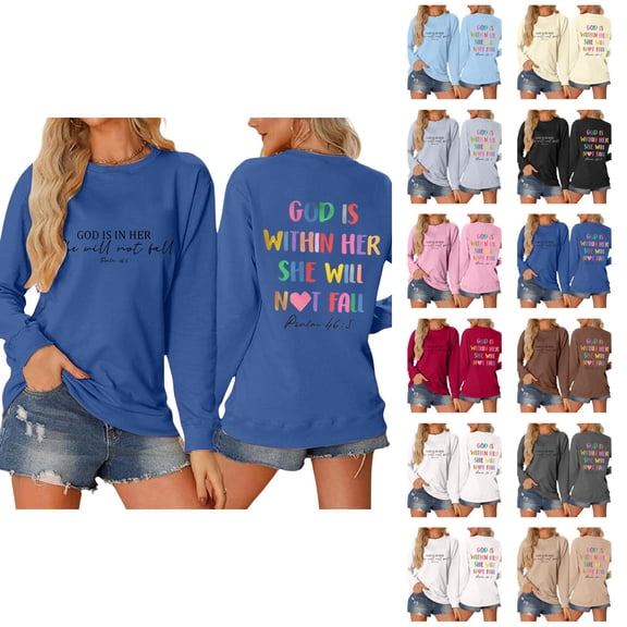 Women's Sweatshirts 2025 God Is Within Her She Will Not Fall Christian Sweatshirts Pullover Tops Sweatshirt for Women