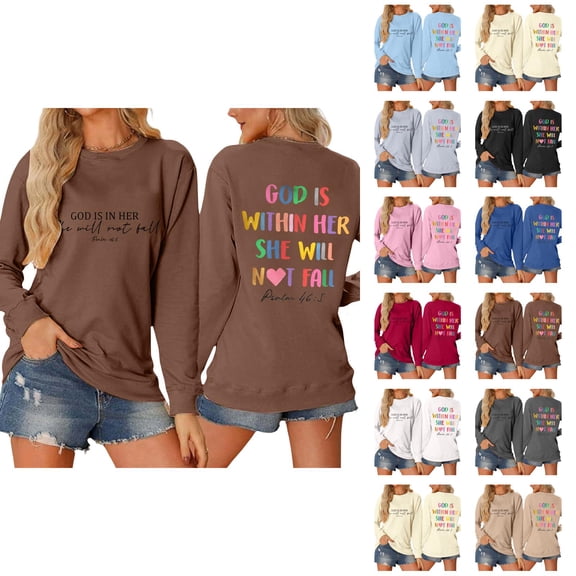 Women's Sweatshirts 2025 God Is Within Her She Will Not Fall Christian Sweatshirts Pullover Tops Sweatshirt for Women