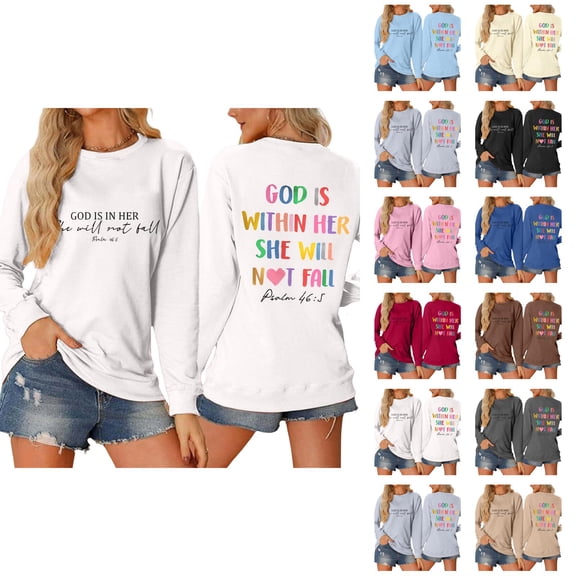 Women's Sweatshirts 2025 God Is Within Her She Will Not Fall Christian Sweatshirts Pullover Tops Sweatshirt for Women