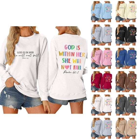 Women's Sweatshirts 2025 God Is Within Her She Will Not Fall Christian Sweatshirts Pullover Tops Sweatshirt for Women