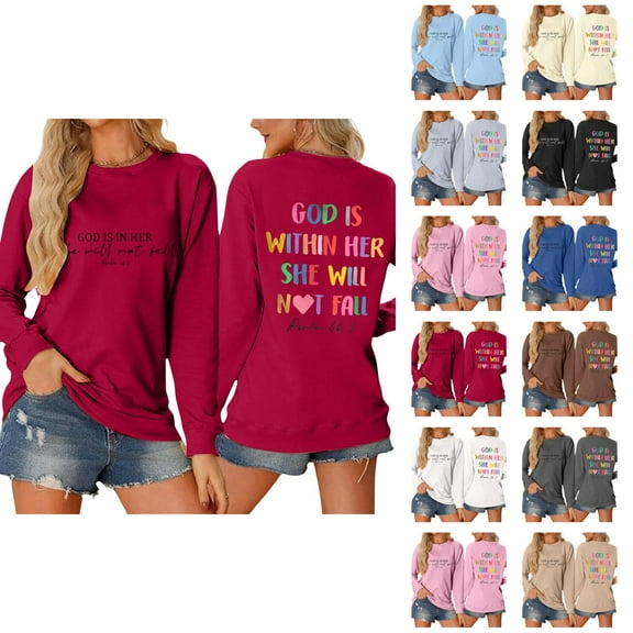 Women's Sweatshirts 2025 God Is Within Her She Will Not Fall Christian Sweatshirts Pullover Tops Sweatshirt for Women
