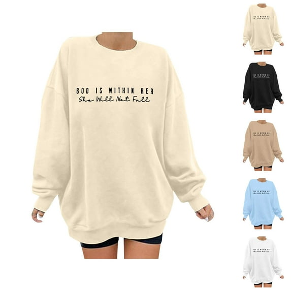 Women's Sweatshirts 2025 God Is Within Her She Will Not Fall Sweatshirt Christian Pullover Tops Sweatshirt for Women