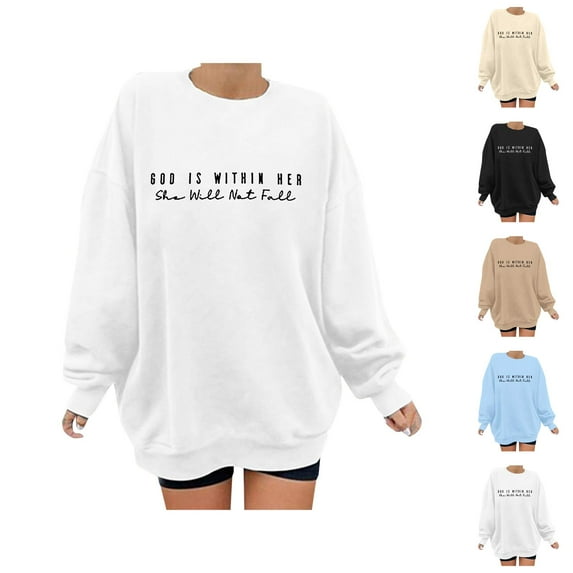Women's Sweatshirts 2025 God Is Within Her She Will Not Fall Sweatshirt Christian Pullover Tops Sweatshirt for Women