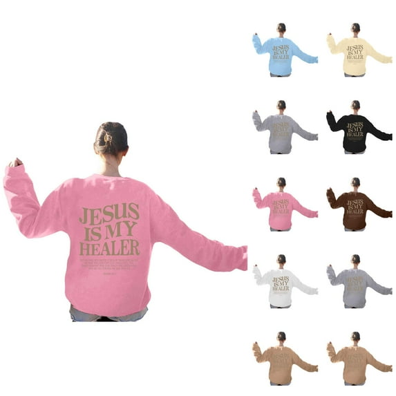 Women's Sweatshirts 2025 Jesus Is My Healer Sweatshirt Christian Sweatshirts Casual Pullover Tops Sweatshirt for Women