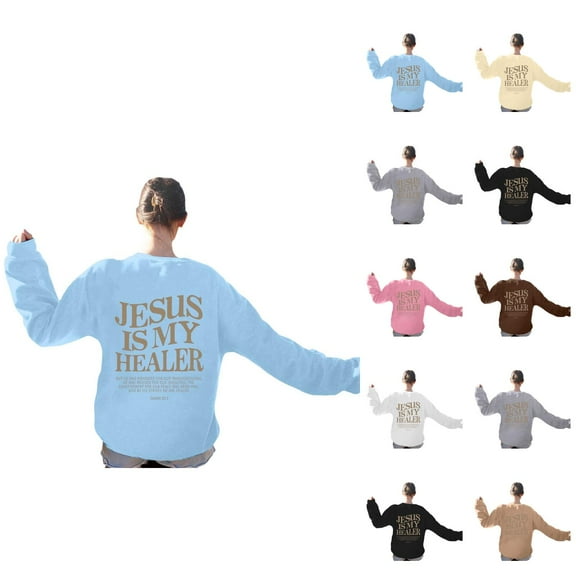 Women's Sweatshirts 2025 Jesus Is My Healer Sweatshirt Christian Sweatshirts Casual Pullover Tops Sweatshirt for Women