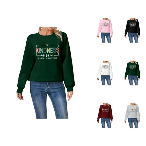 Women's Sweatshirts 2025 Kindness Sweatshirt Long Sleeve Crewneck Casual Pullover Tops Sweatshirt for Women