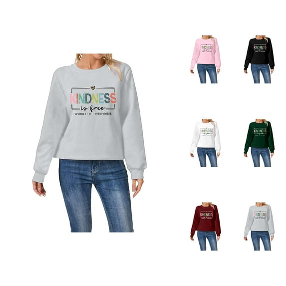 Women's Sweatshirts 2025 Kindness Sweatshirt Long Sleeve Crewneck Casual Pullover Tops Sweatshirt for Women