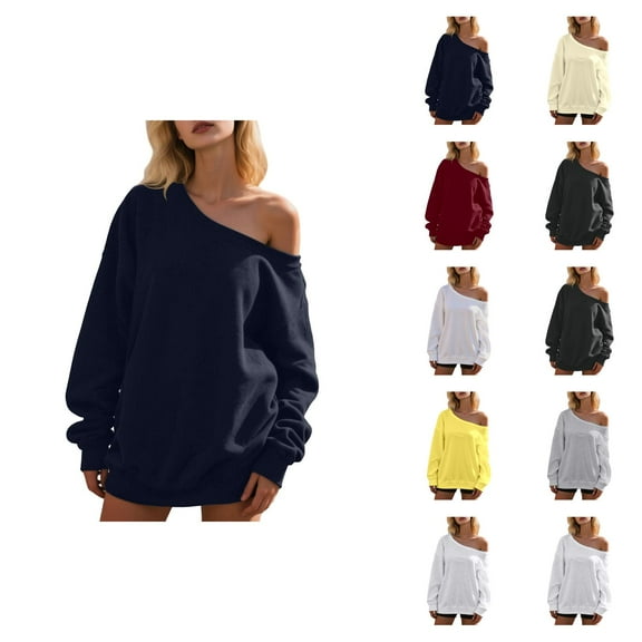 Women's Sweatshirts 2025 Long Sleeve One Shoulder Trendy Casual Oversized Pullover Tops Sweatshirt for Women