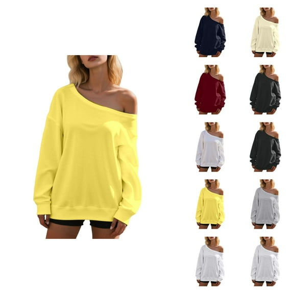 Women's Sweatshirts 2025 Long Sleeve One Shoulder Trendy Casual Oversized Pullover Tops Sweatshirt for Women