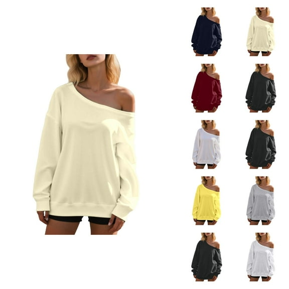 Women's Sweatshirts 2025 Long Sleeve One Shoulder Trendy Casual Oversized Pullover Tops Sweatshirt for Women