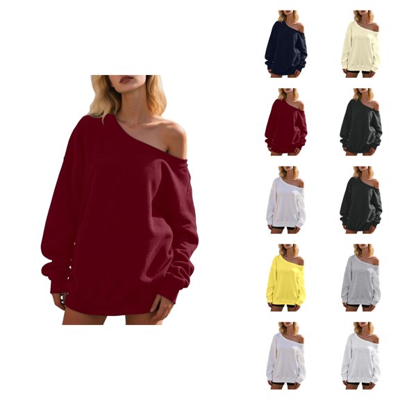 Women's Sweatshirts 2025 Long Sleeve One Shoulder Trendy Casual Oversized Pullover Tops Sweatshirt for Women