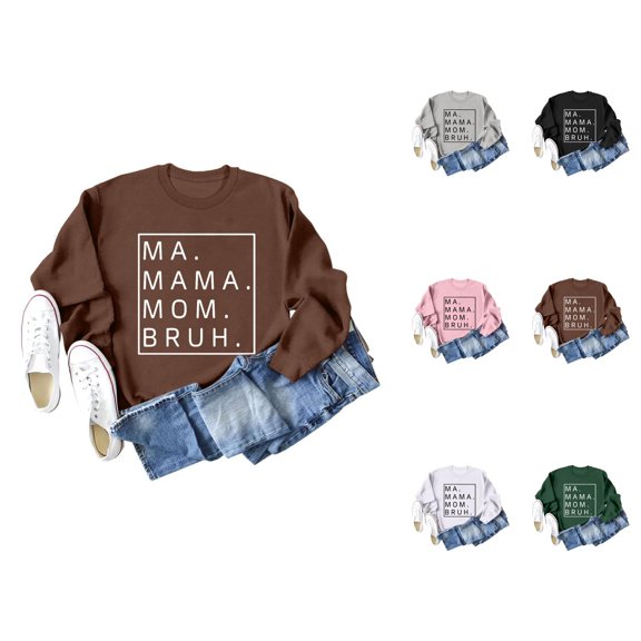 Women's Sweatshirts 2025 Ma Mama Mom Bruh Sweatshirt Funny Graphic Casual Pullover Tops Sweatshirt for Women