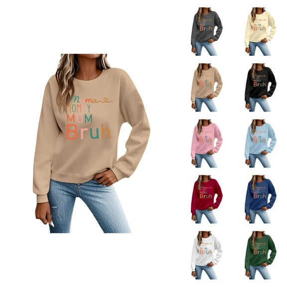 Women's Sweatshirts 2025 Mama Mommy Mom Bruh Sweatshirt Funny Graphic Crewneck Pullover Tops Sweatshirt for Women