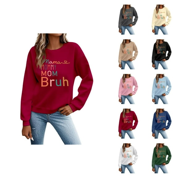 Women's Sweatshirts 2025 Mama Mommy Mom Bruh Sweatshirt Funny Graphic Crewneck Pullover Tops Sweatshirt for Women