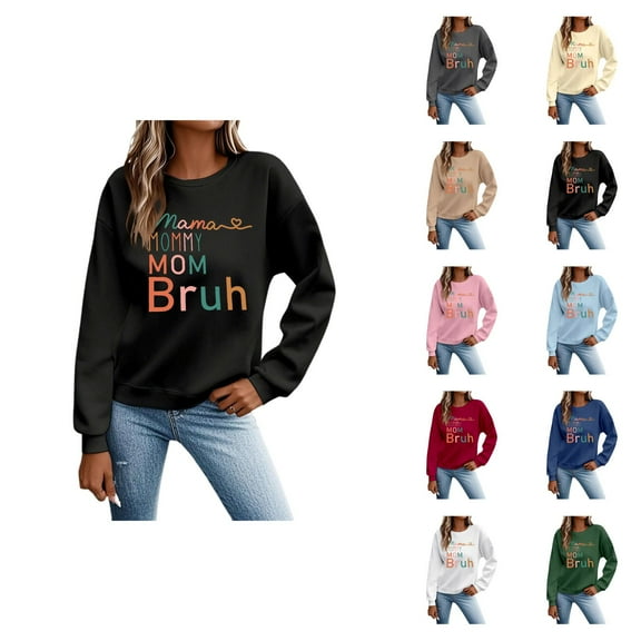 Women's Sweatshirts 2025 Mama Mommy Mom Bruh Sweatshirt Funny Graphic Crewneck Pullover Tops Sweatshirt for Women