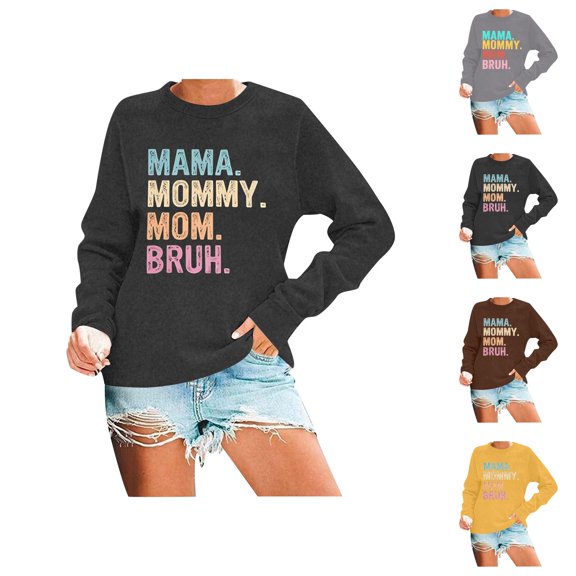 Women's Sweatshirts 2025 Mama Mommy Mom Bruh Sweatshirt Long Sleeve Crewneck Casual Pullover Top Sweatshirt for Women