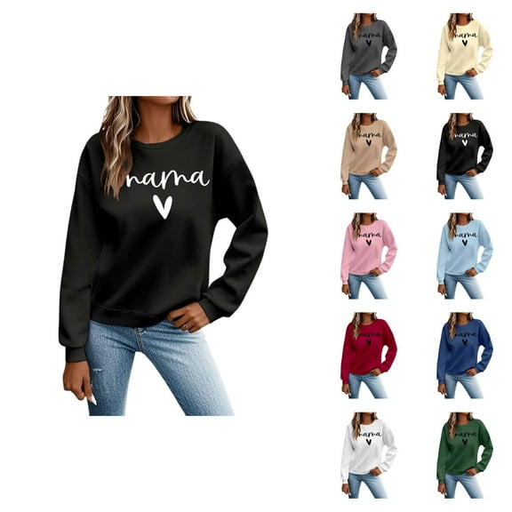 Women's Sweatshirts 2025 Mama Sweatshirt Long Sleeve Crewneck Drop Shoulder Pullover Tops Sweatshirt for Women