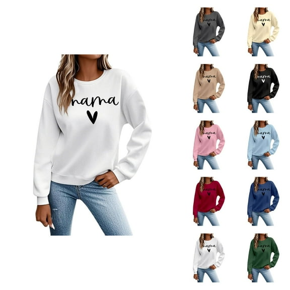 Women's Sweatshirts 2025 Mama Sweatshirt Long Sleeve Crewneck Drop Shoulder Pullover Tops Sweatshirt for Women