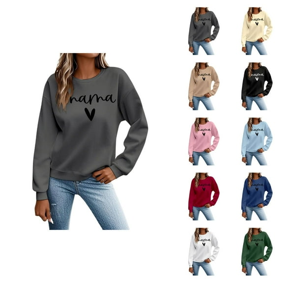 Women's Sweatshirts 2025 Mama Sweatshirt Long Sleeve Crewneck Drop Shoulder Pullover Tops Sweatshirt for Women