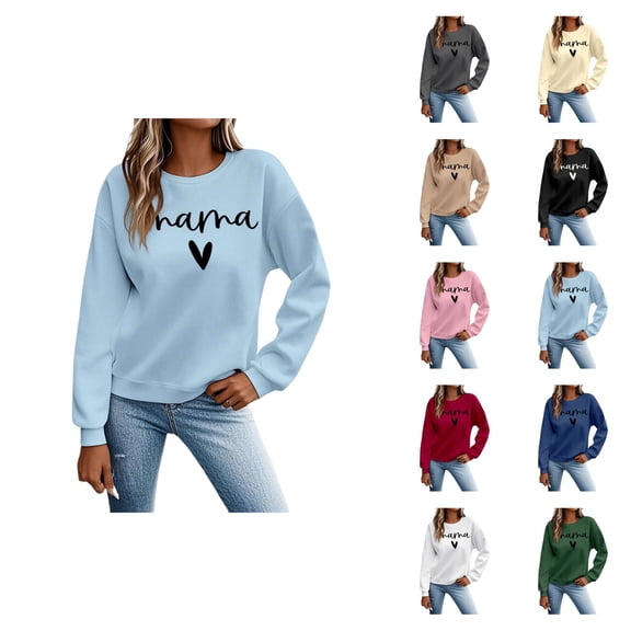 Women's Sweatshirts 2025 Mama Sweatshirt Long Sleeve Crewneck Drop Shoulder Pullover Tops Sweatshirt for Women