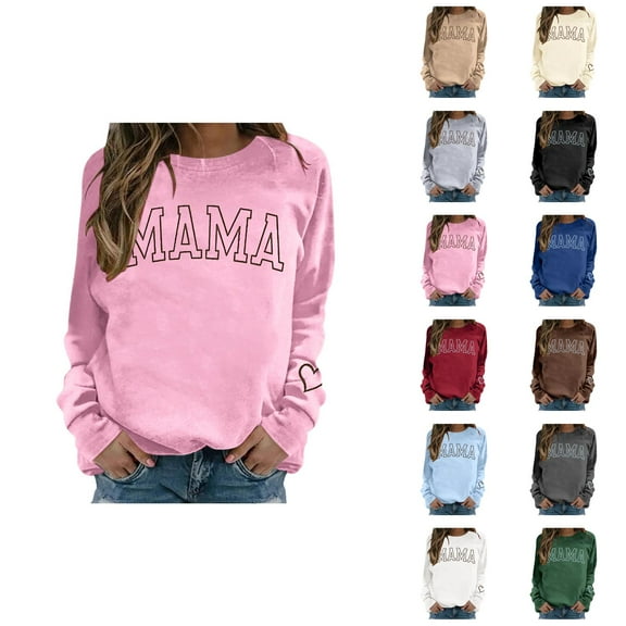 Women's Sweatshirts 2025 Mama Sweatshirt Long Sleeve Crewneck Graphic Casual Pullover Tops Sweatshirt for Women