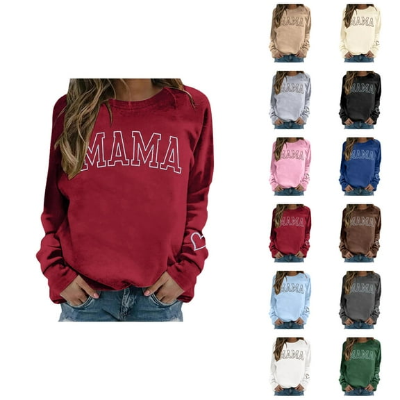 Women's Sweatshirts 2025 Mama Sweatshirt Long Sleeve Crewneck Graphic Casual Pullover Tops Sweatshirt for Women