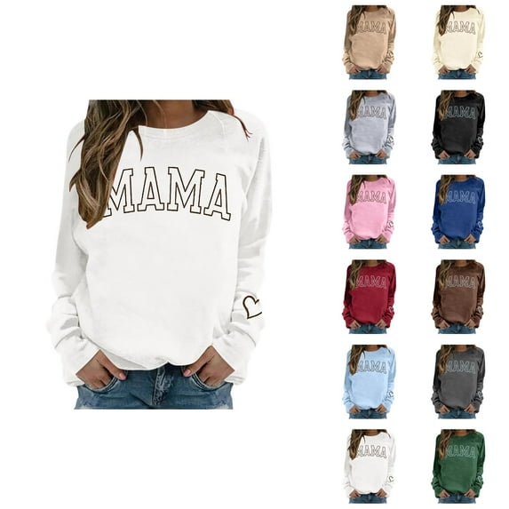 Women's Sweatshirts 2025 Mama Sweatshirt Long Sleeve Crewneck Graphic Casual Pullover Tops Sweatshirt for Women