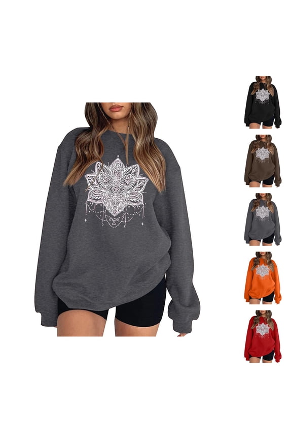 Women's Sweatshirts 2025 Retro Printed Graphic Sweatshirt Long Sleeve Crewneck Pullover Tops Sweatshirt for Women