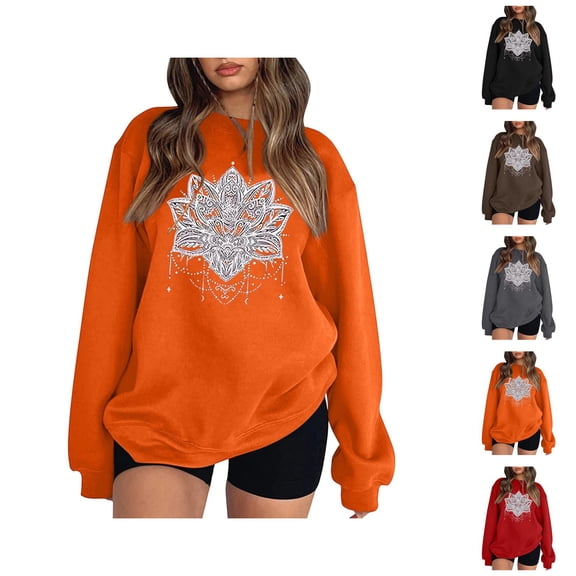 Women's Sweatshirts 2025 Retro Printed Graphic Sweatshirt Long Sleeve Crewneck Pullover Tops Sweatshirt for Women