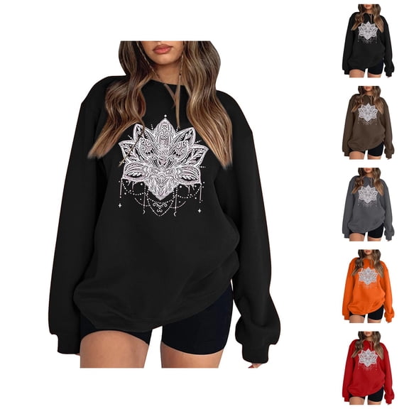 Women's Sweatshirts 2025 Retro Printed Graphic Sweatshirt Long Sleeve Crewneck Pullover Tops Sweatshirt for Women