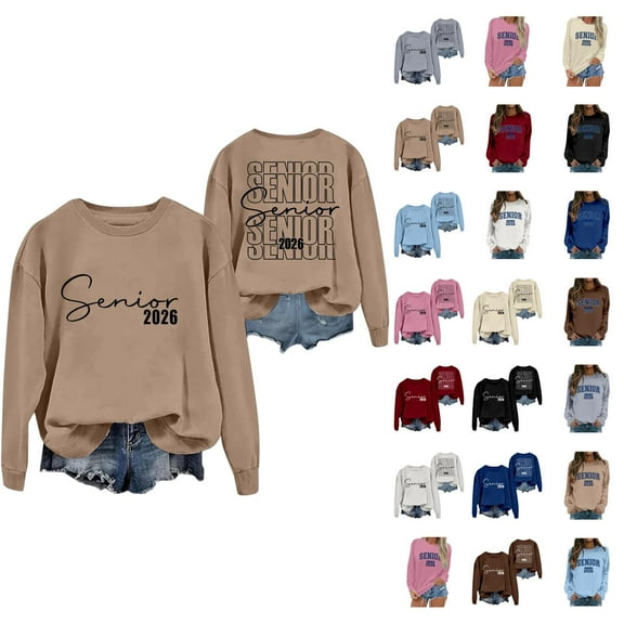 Women's Sweatshirts 2025 Senior 2026 Sweatshirt Long Sleeve Crewneck Pullover Tops Sweatshirt for Women