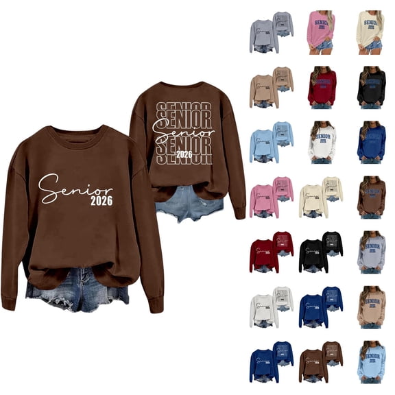 Women's Sweatshirts 2025 Senior 2026 Sweatshirt Long Sleeve Crewneck Pullover Tops Sweatshirt for Women