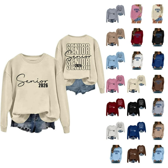 Women's Sweatshirts 2025 Senior 2026 Sweatshirt Long Sleeve Crewneck Pullover Tops Sweatshirt for Women