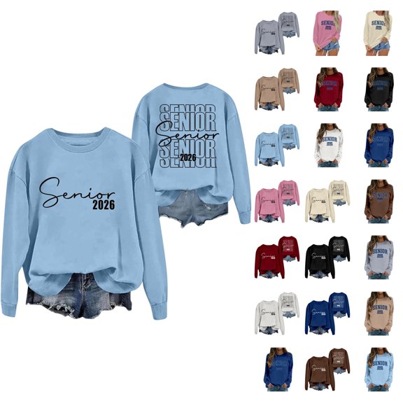 Women's Sweatshirts 2025 Senior 2026 Sweatshirt Long Sleeve Crewneck Pullover Tops Sweatshirt for Women