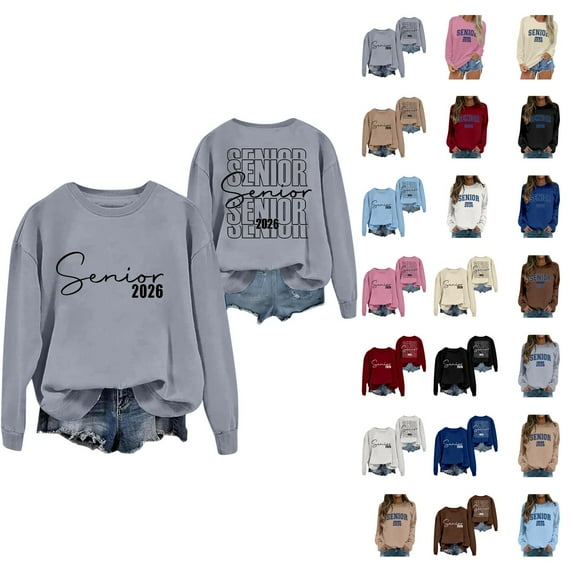 Women's Sweatshirts 2025 Senior 2026 Sweatshirt Long Sleeve Crewneck Pullover Tops Sweatshirt for Women