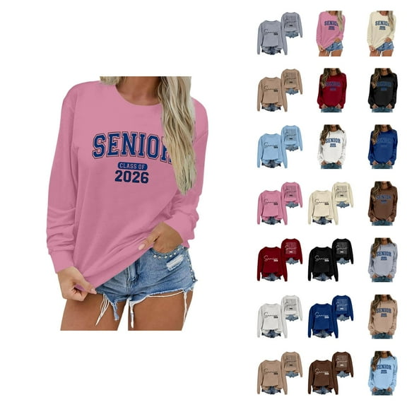 Women's Sweatshirts 2025 Senior 2026 Sweatshirt Long Sleeve Crewneck Pullover Tops Sweatshirt for Women