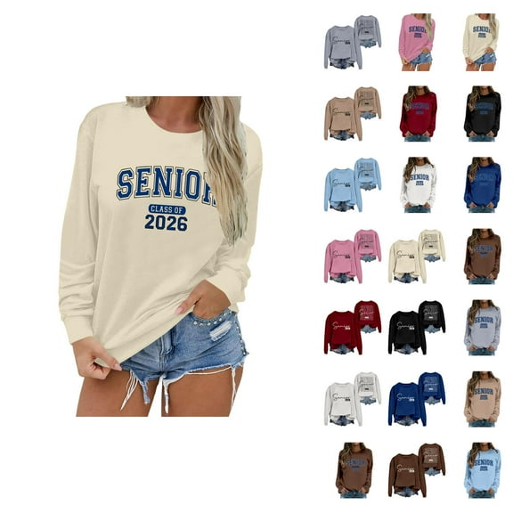 Women's Sweatshirts 2025 Senior 2026 Sweatshirt Long Sleeve Crewneck Pullover Tops Sweatshirt for Women