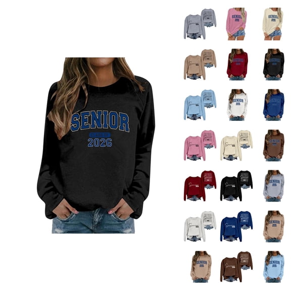 Women's Sweatshirts 2025 Senior 2026 Sweatshirt Long Sleeve Crewneck Pullover Tops Sweatshirt for Women