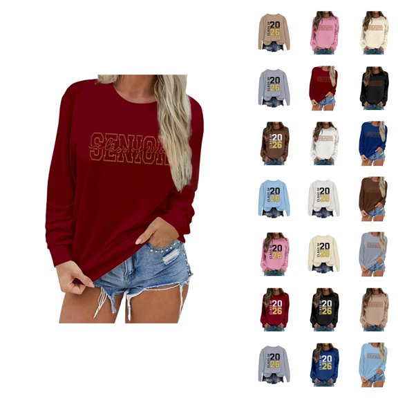 Women's Sweatshirts 2025 Senior Class Of 2026 Sweatshirt Senior 2026 Pullover Tops Sweatshirt for Women