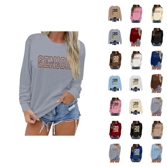 Women's Sweatshirts 2025 Senior Class Of 2026 Sweatshirt Senior 2026 Pullover Tops Sweatshirt for Women