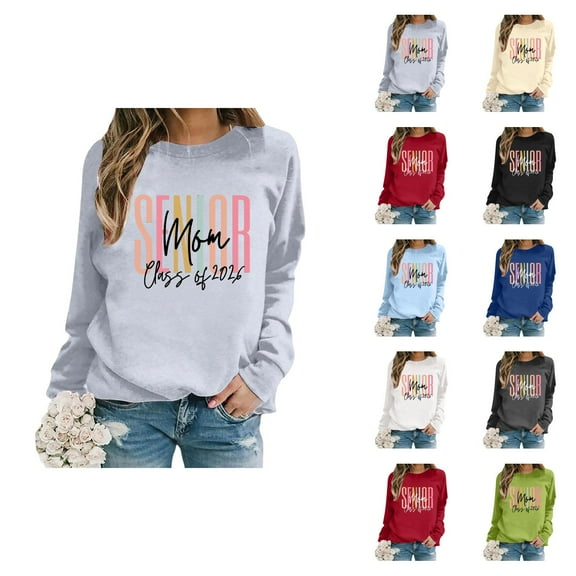 Women's Sweatshirts 2025 Senior Mom Class Of 2026 Sweatshirt Long Sleeve Crewneck Pullover Tops Sweatshirt for Women